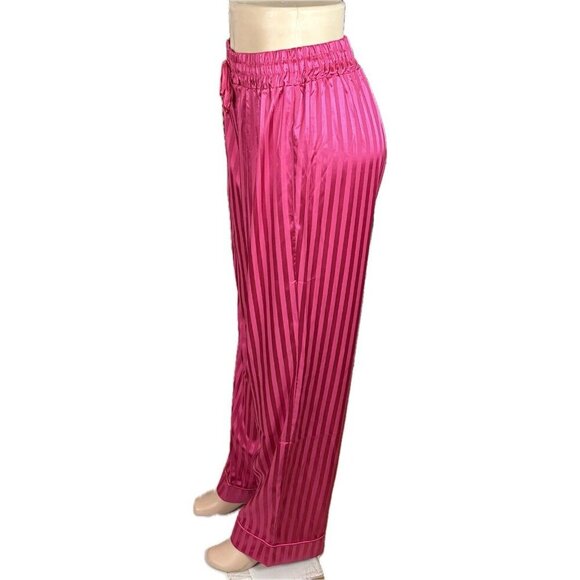 Tart L Satin Pink Faint Striped Button Short Sleeve Top/Satin Pants Pajama Set - Picture 7 of 9